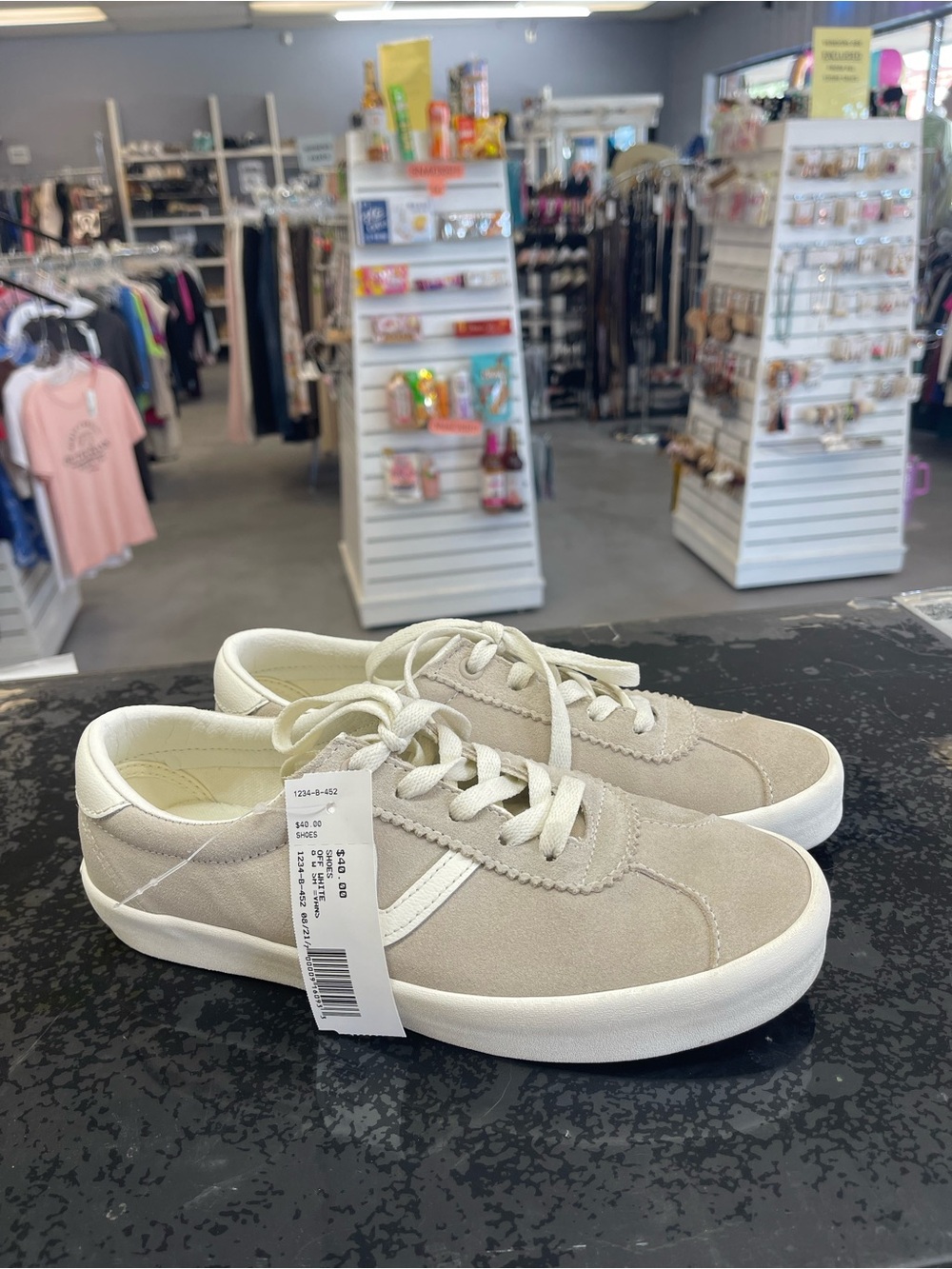 Vans Suede Lace-Up Sneakers in Cream and White